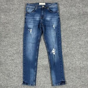 Akademiks Jeanius Collection Distressed Skinny Jeans Mens Size 32 Blue Denim